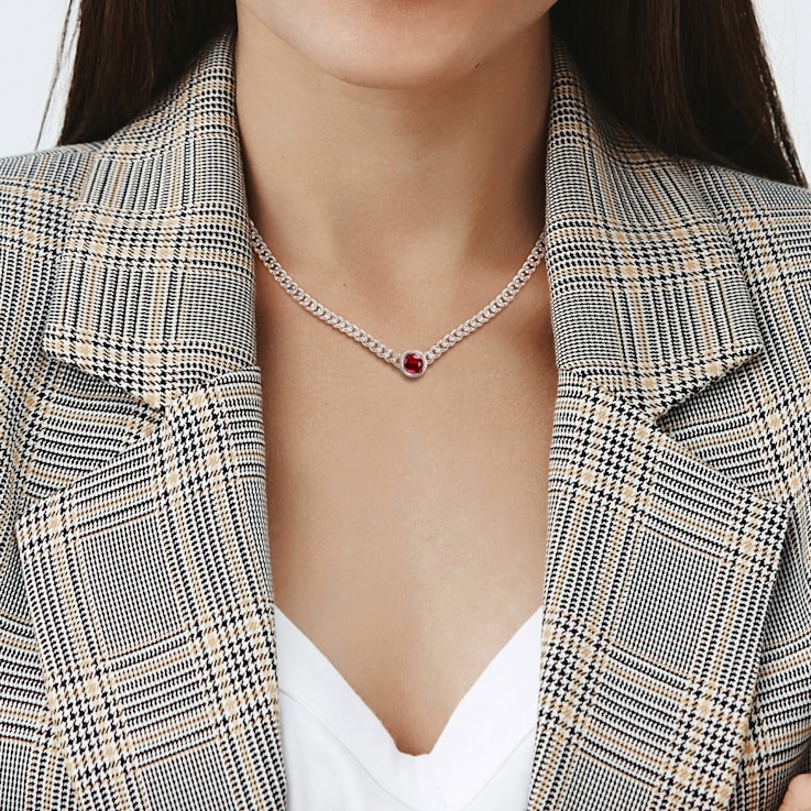 1 5/8 CT TGW Created Ruby Necklace in Sterling Silver