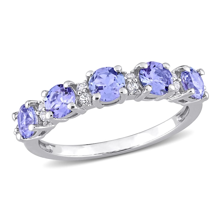 1 1/2 CTW Tanzanite and White Topaz Anniversary Style Band Ring in
Sterling Silver