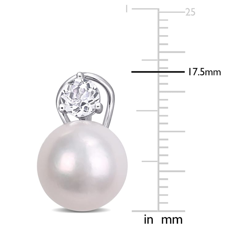 11-12MM Cultured Freshwater Pearl and 1 1/6 CT TGW White Topaz Earrings
in Sterling Silver