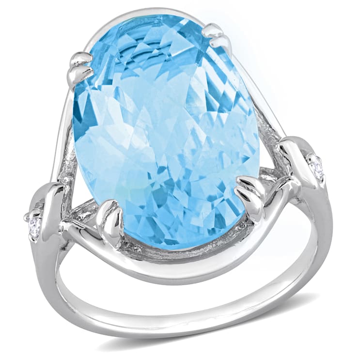 13 3/5 CT TGW Sky Blue Topaz and White Topaz Solitaire Ring in Sterling Silver