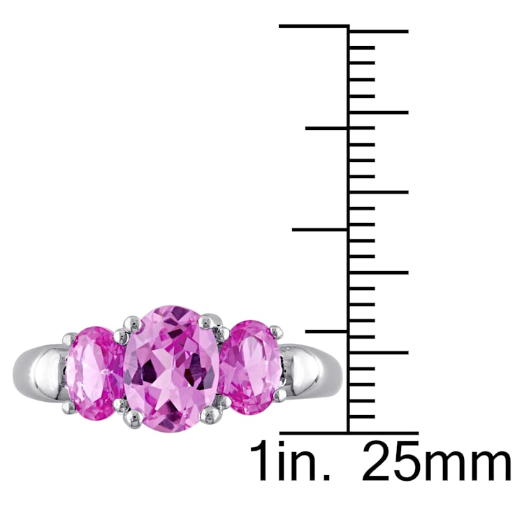 3 1/6 CTW Created Pink Sapphire 3-Stone Ring in Sterling Silver
