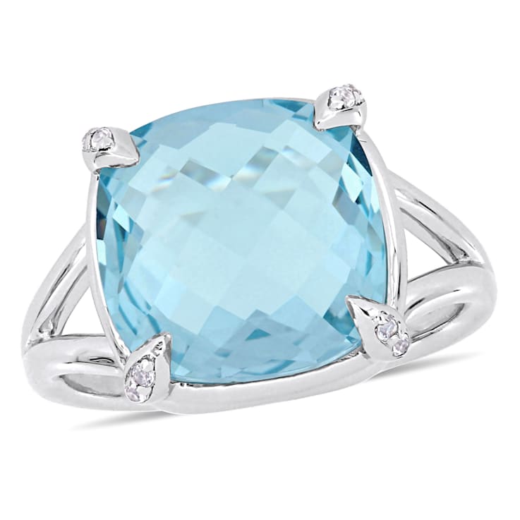 9 CT TGW Sky Blue and White Topaz Split Shank Cocktail Ring in Sterling Silver