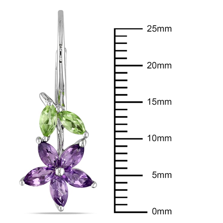 1 4/5 CT TGW Amethyst and Peridot Floral Earrings in Sterling Silver