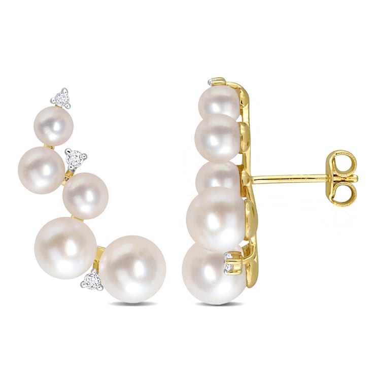 4-7MM Freshater Cultured Pearl and 1/4 CT TGW Topaz Earrings in Yellow
Plated Sterling Silver