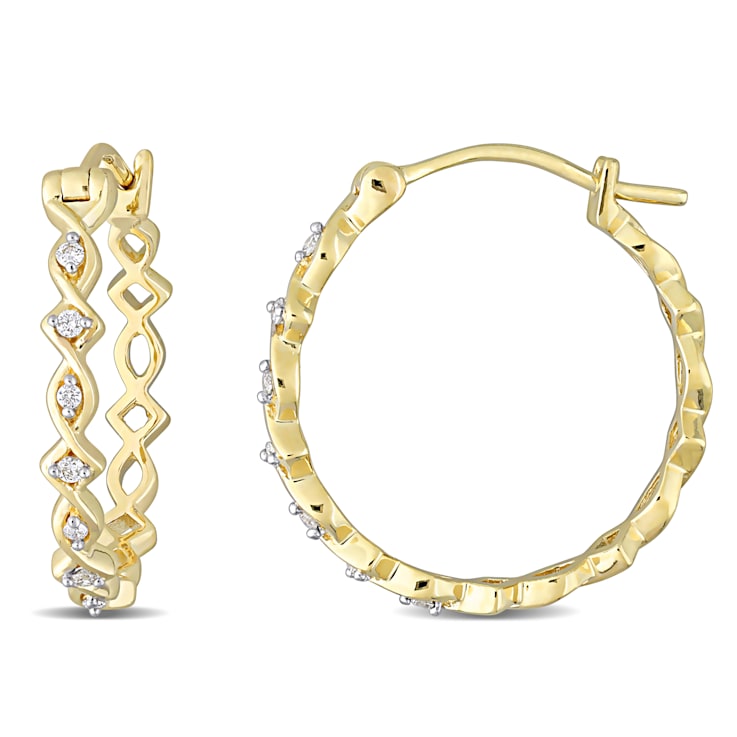 1/10 CT TW Diamond Hoop Earrings in 10k Yellow Gold