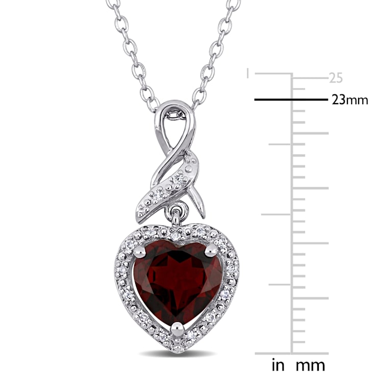 2 CT TGW Garnet and Diamond Accent Heart Halo Twist Pendant with Chain
in Sterling Silver