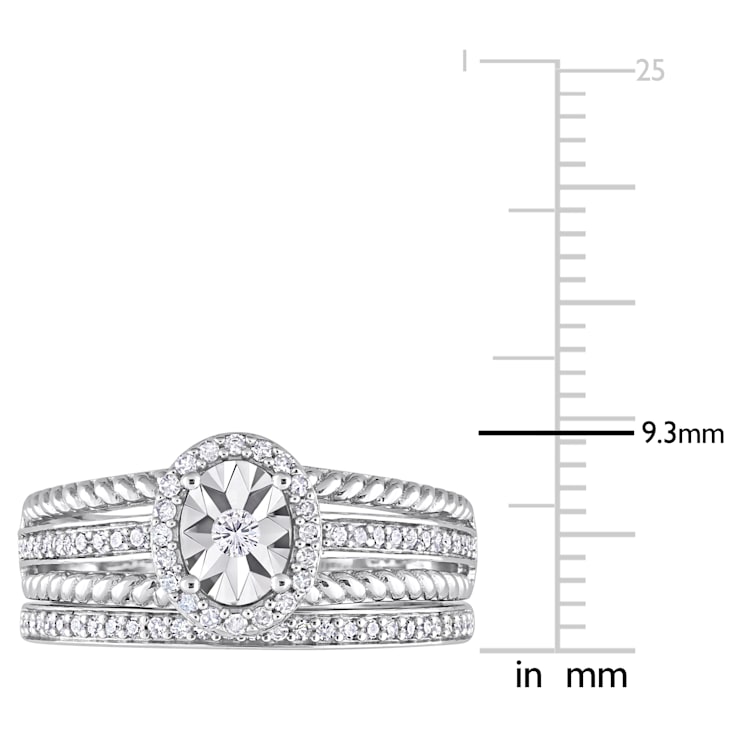 1/3 CT TW Diamond Oval Bridal Ring Set in Sterling Silver