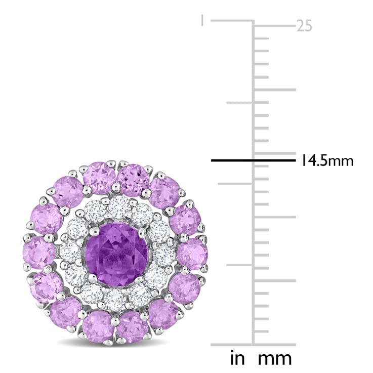 3 1/2 CT TGW Multi Gemstone Halo Stud Earrings in Sterling Silver