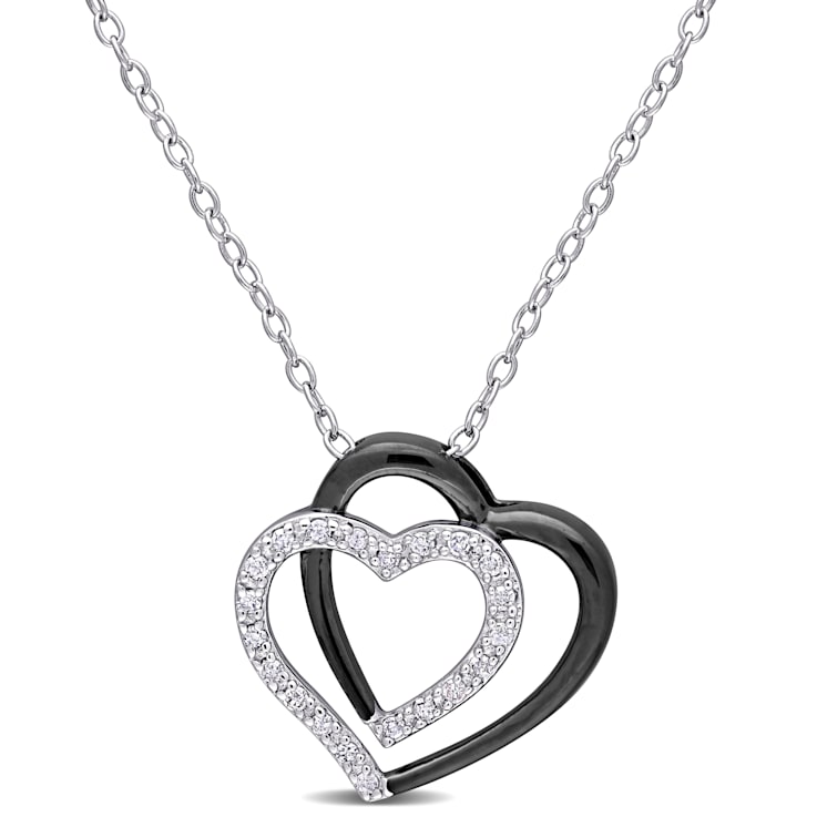1/10 CT TDW Diamond Double Heart Pendant with Chain in Sterling Silver
Black Rhodium Plated