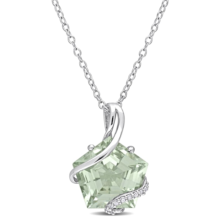 6 1/2 CT TGW Green Quartz and Diamond Accent Swirl Pendant with Chain in
Sterling Silver