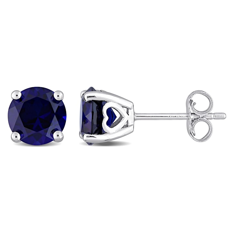3 1/4 CT TGW Created Blue Sapphire Stud Earrings in Sterling Silver
