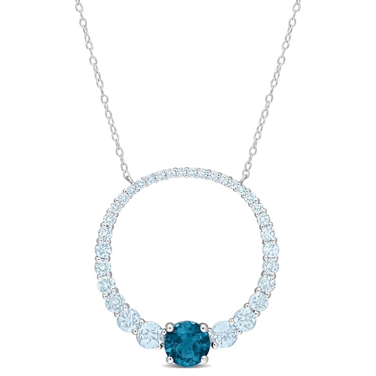 3 7/8 CT TGW Sky Blue and London Blue Topaz Graduated Open Circle
Sterling Silver Pendant with Chain