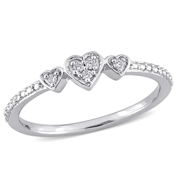 0.05 CT TW Diamond Accent 3-Heart Eternity Ring in Sterling Silver