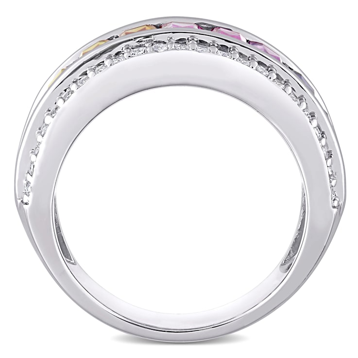 3 7/8 CT TGW Multi-Color Created Sapphire Eternity Ring in Sterling Silver