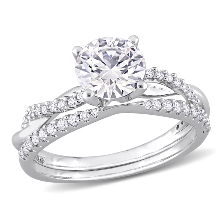 1 1/2 CT TGW Created Moissanite Engagement Ring Set in 10K White Gold