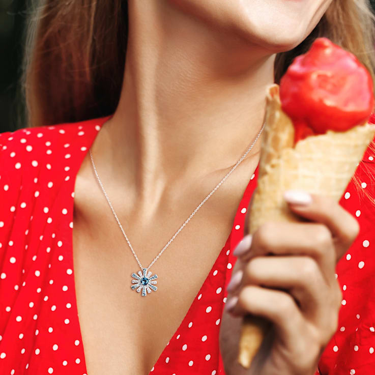2 3/8 CT TGW London Blue Topaz and White Topaz Starburst Pendant with
Chain in Sterling Silver