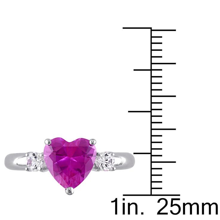 2 1/2 CT TGW Created Pink and White Sapphire Heart Ring in