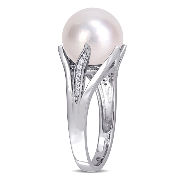 11-12MM Freshwater Cultured Pearl and Diamond-Accent Split Shank Ring in
Sterling Silver