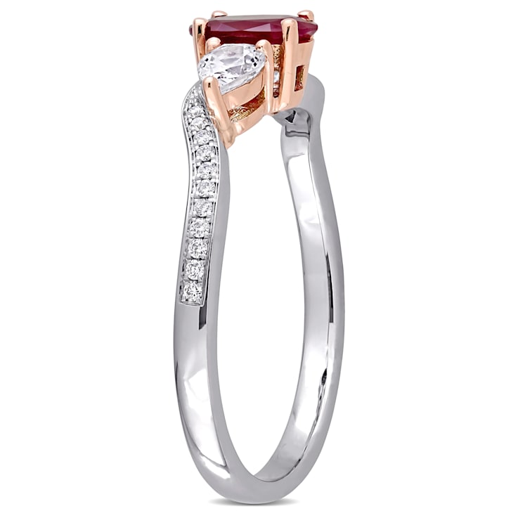 7/8 CT TGW Ruby and Diamond Accent 3-stone Ring in 2-tone 14K White
& Rose Gold