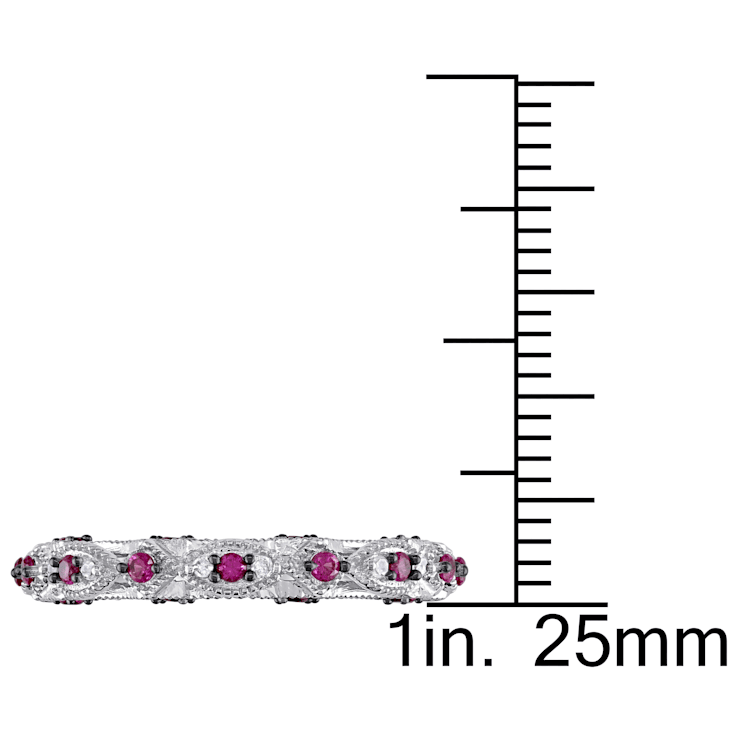 1/3 CT TGW Created Ruby and Diamond Vintage Anniversary Ring in 10K
White Gold with BlacK Rhodium