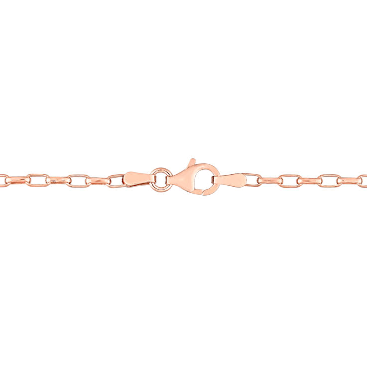 Fancy Rectangular Rolo Chain Necklace in Rose Plated Sterling Silver