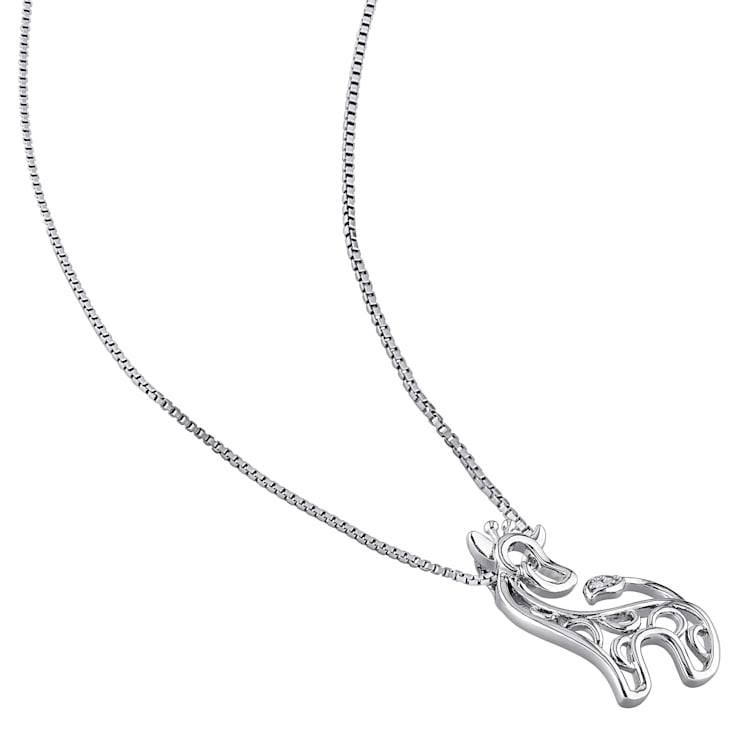 Diamond Giraffe Pendant with Chain in Sterling Silver