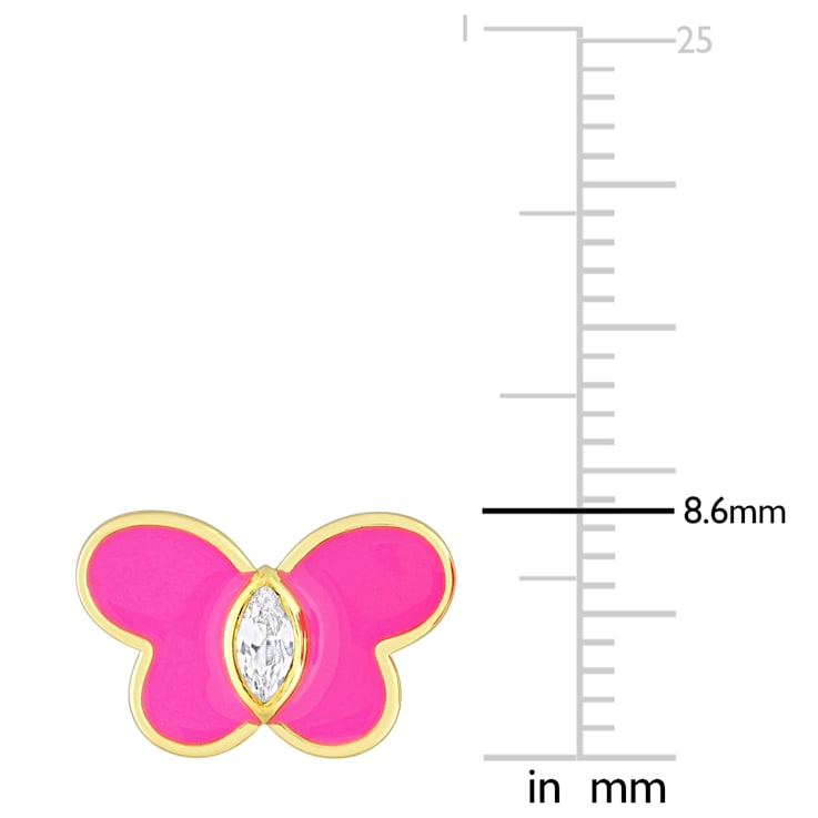 1/4 CT TGW Created White Sapphire Butterfly Pink Enamel Stud Earrings
Sterling Silver