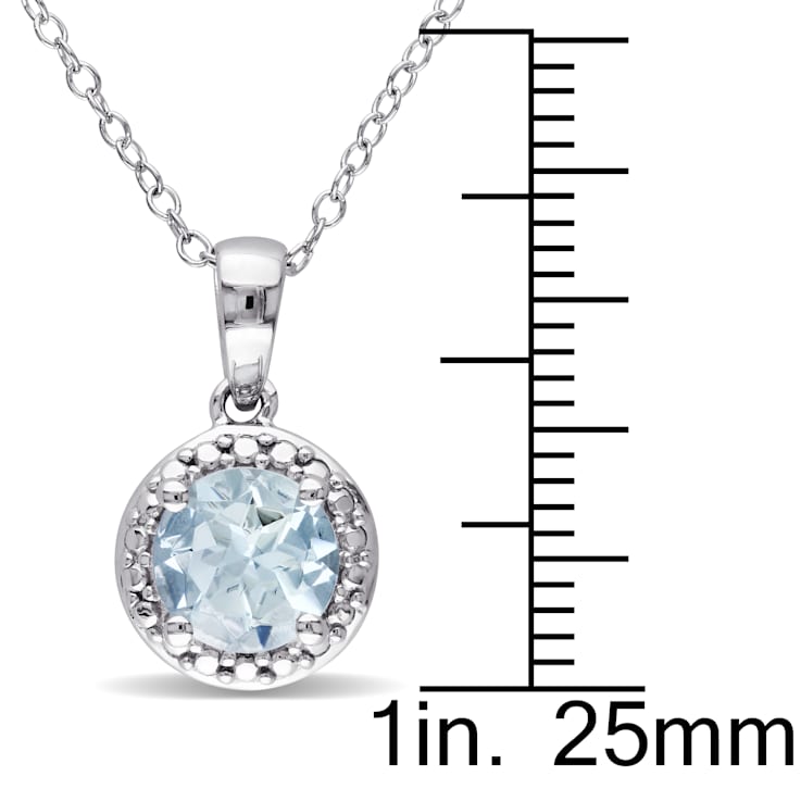 1 1/7 CT TGW Aquamarine Halo Pendant with Chain in Sterling Silver