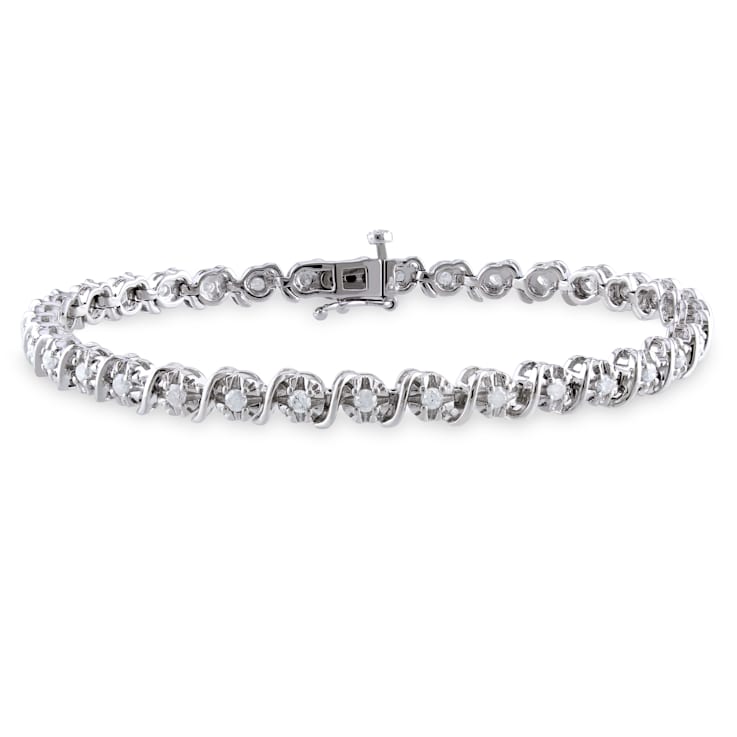 1 CT TW Diamond S-Shape Bracelet in Sterling Silver