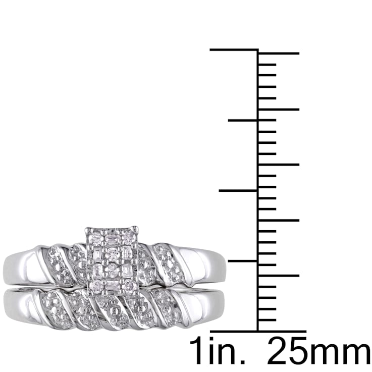 1/10 CT TW Baguettes and Round Diamond Bridal Set in Sterling Silver