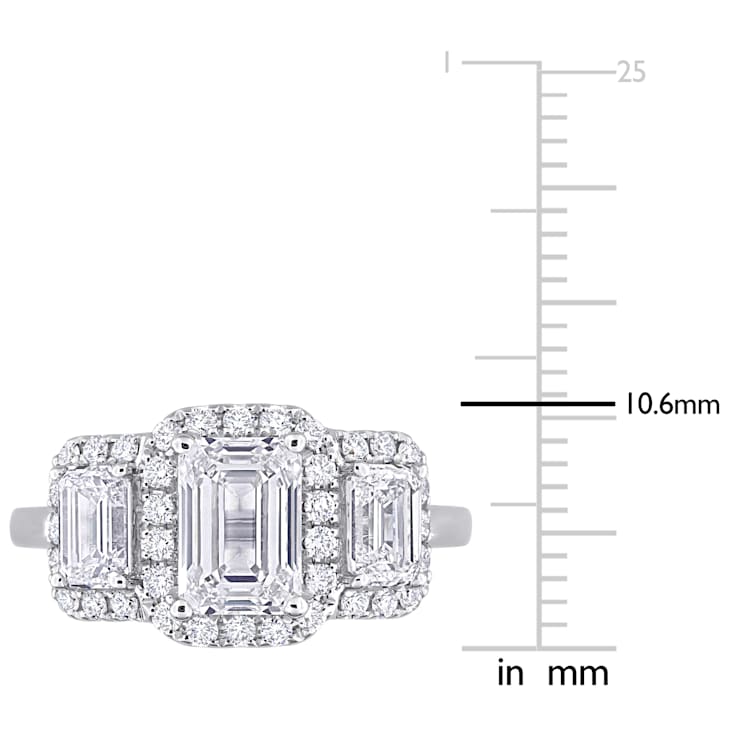 3 CT TW Lab-Grown Diamond Halo 3-Stone Ring in 14K White Gold