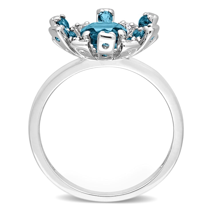 1 3/4 CT TGW London Blue and White Topaz Starburst Ring in Sterling Silver