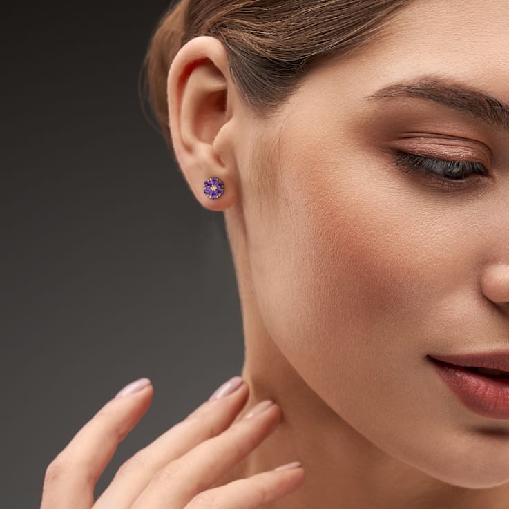 1 4/5 CT TGW Amethyst and White Topaz Flower Stud Earrings in Yellow
Plated Sterling Silver