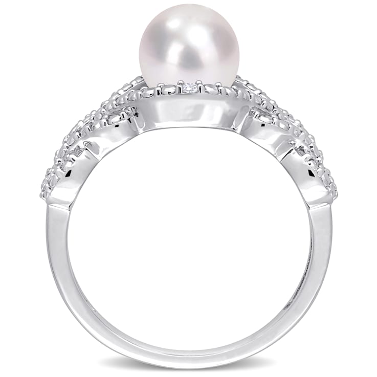 7-7.5MM Freshwater Cultured Pearl and Diamond Accent Infinity Ring in
Sterling Silver
