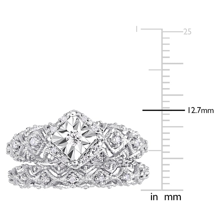 1/5 CT TW Diamond Vintage Bridal Set in Sterling Silver