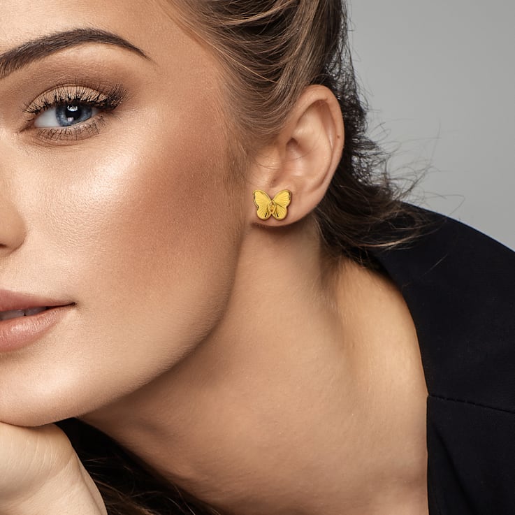 1/4 CT TGW Citrine Butterfly Stud Earrings in Yellow Plated Sterling Silver
