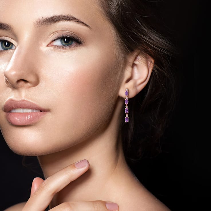 3 5/8 CT TGW Amethyst and White Topaz Drop Earrings in Rose Plated
Sterling Silver