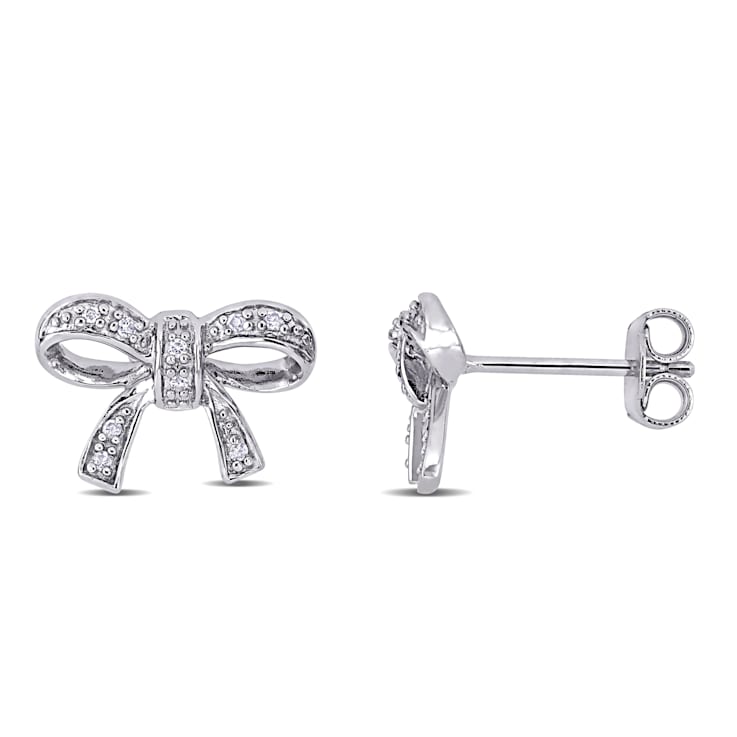 Diamond Bow Stud Earrings in Sterling Silver