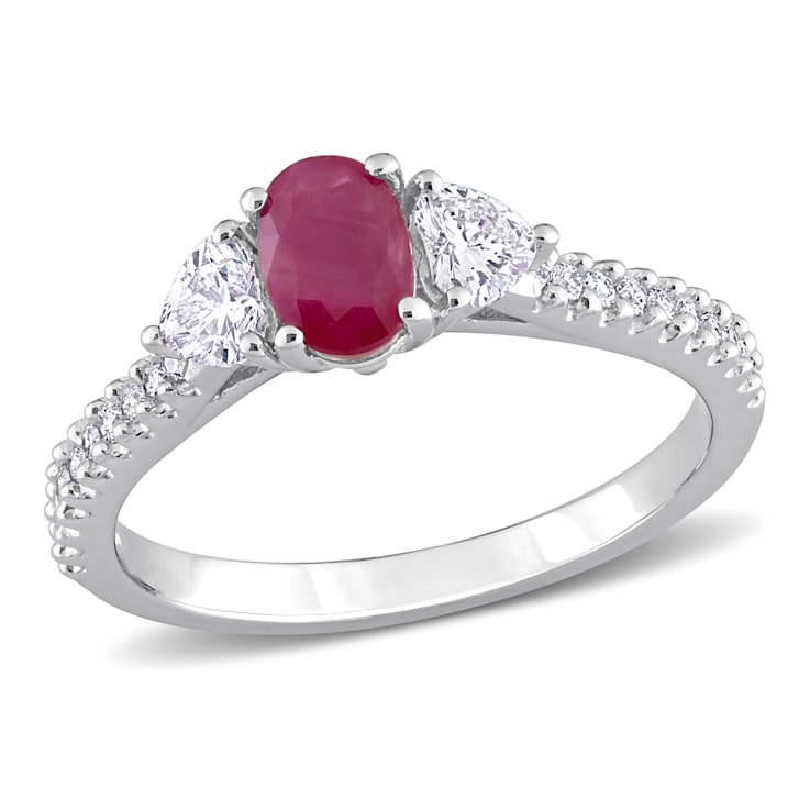 3/5 CT TGW Ruby and 1/2 CT TW Diamond Three-Stone Ring in 14K White Gold