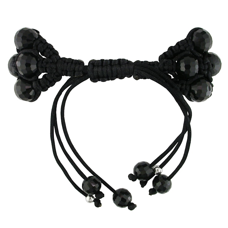Shambhala Bracelet on Black Silk Cord with Black and White Cubic
Zirconia Beads