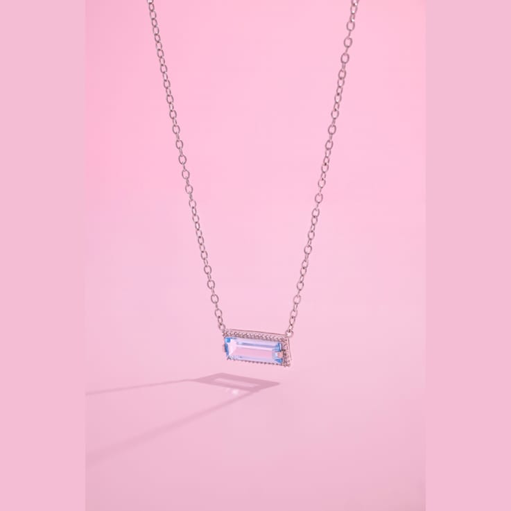 3 CT TGW Sky-Blue Topaz and White Sapphire Halo Necklace in Sterling Silver