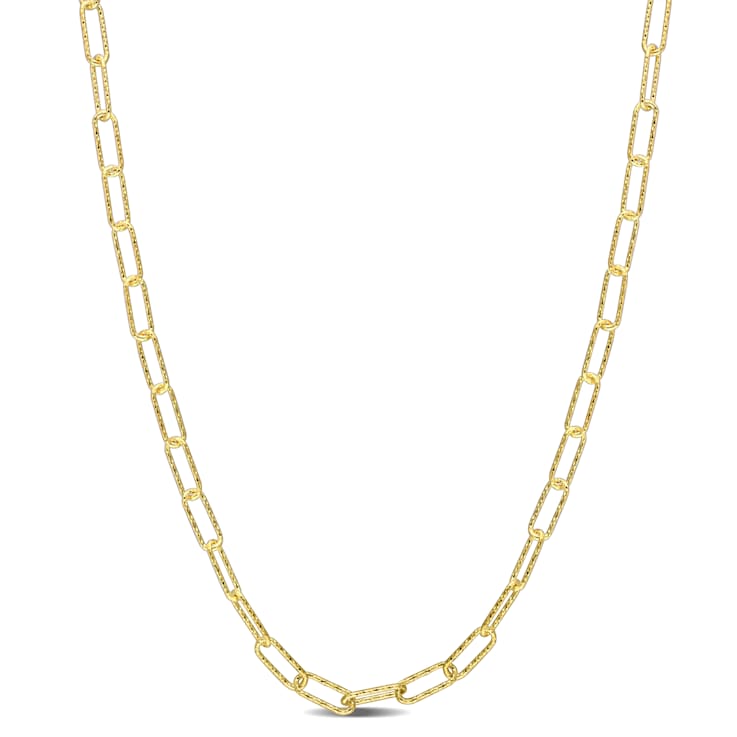 Fancy Paperclip Chain Necklace in Yellow Plated Sterling Silver