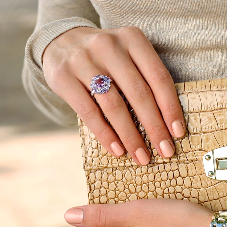 3 CT TGW Amethyst and Tanzanite Floral Cluster Ring in Sterling Silver