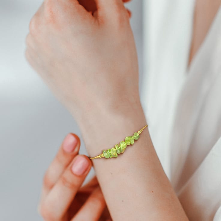 1 1/5 CT TGW Peridot Bead Chain Bracelet in Yellow Plated Sterling Silver