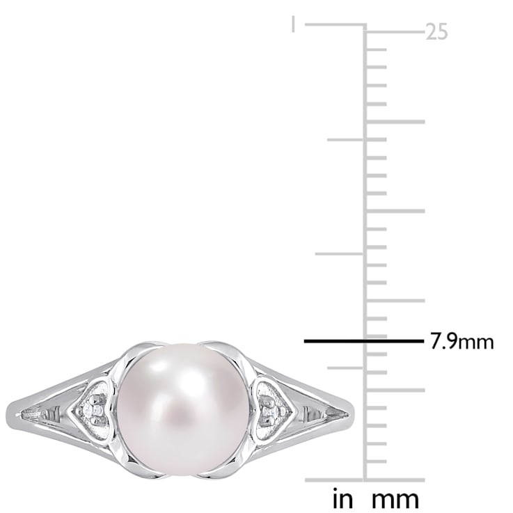 7-7.5MM Freshwater Cultured Pearl and Diamond Accent Split-Shank Ring in
Sterling Silver