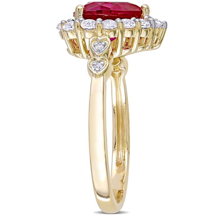 3 1/2 CT TGW Created Ruby, White Topaz and Diamond-Accent Heart Halo
Ring in 10K Yellow Gold