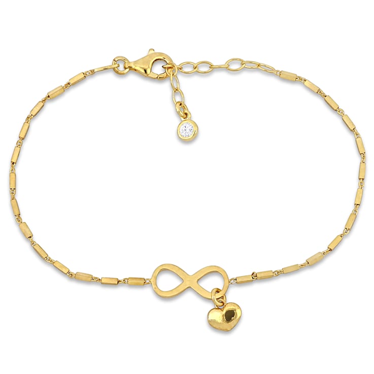 1/5 CT TGW Cubic Zirconia Infinity and Heart Charm Bracelet in Yellow
Plated Sterling Silver
