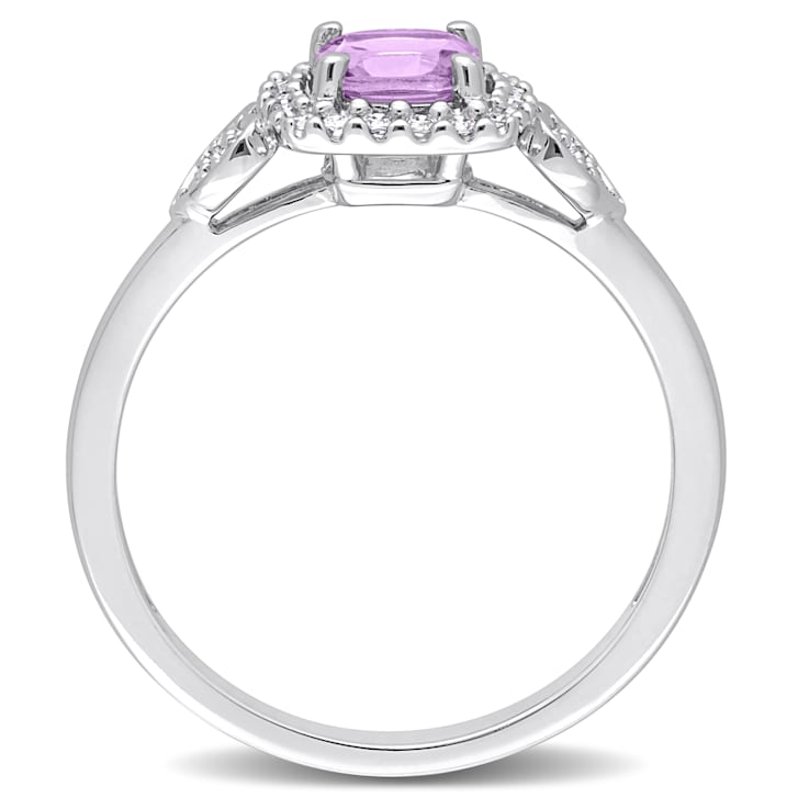 5/8 CT TGW Amethyst and 1/10 CT TW Diamond Square Halo Ring in Sterling Silver