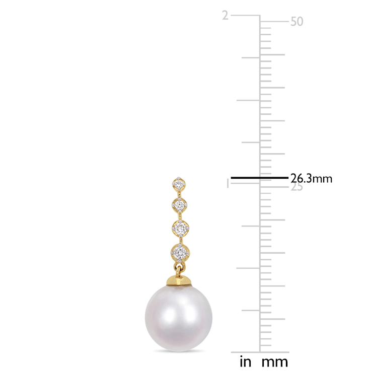 10-10.5MM South Sea Cultured Pearl and 1/6 CT TW Diamond Dangle Earrings
in 14K Yellow Gold