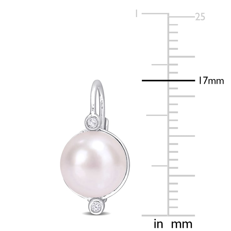7.5-8 MM Freshwater Cultured Pearl and Diamond Accent Earrings in
Sterling Silver